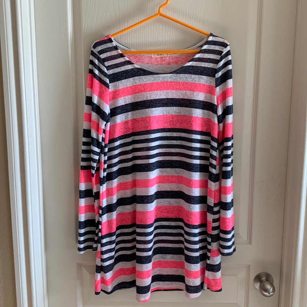 Pink/Gray Striped Tunic Dress